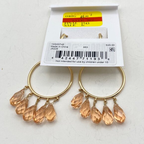 NWT Lauren Ralph Lauren Gold-Tone Hoop Earrings Peach Crystal Beads Drop Dangle - Picture 9 of 9